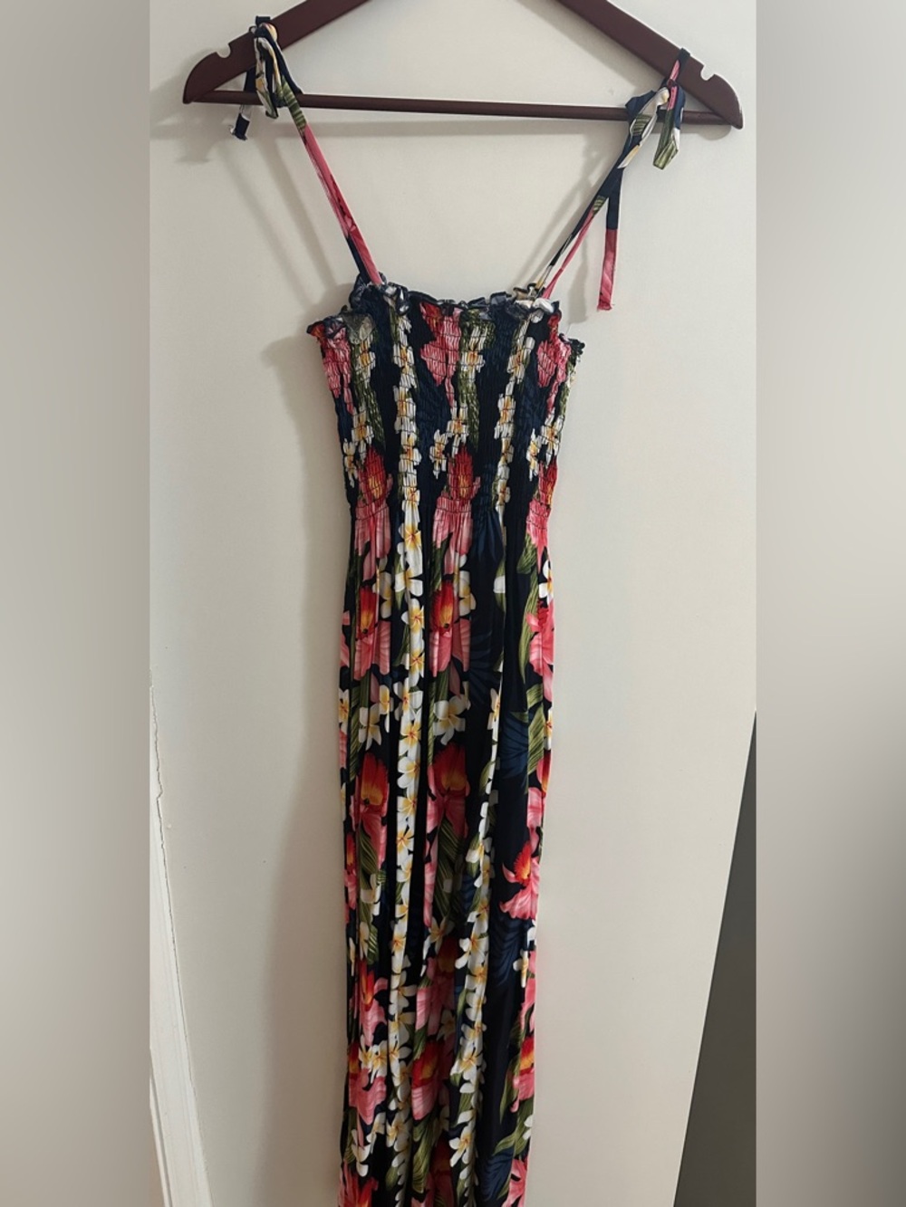 Floral Navy Maxi Sundress with Tie Straps